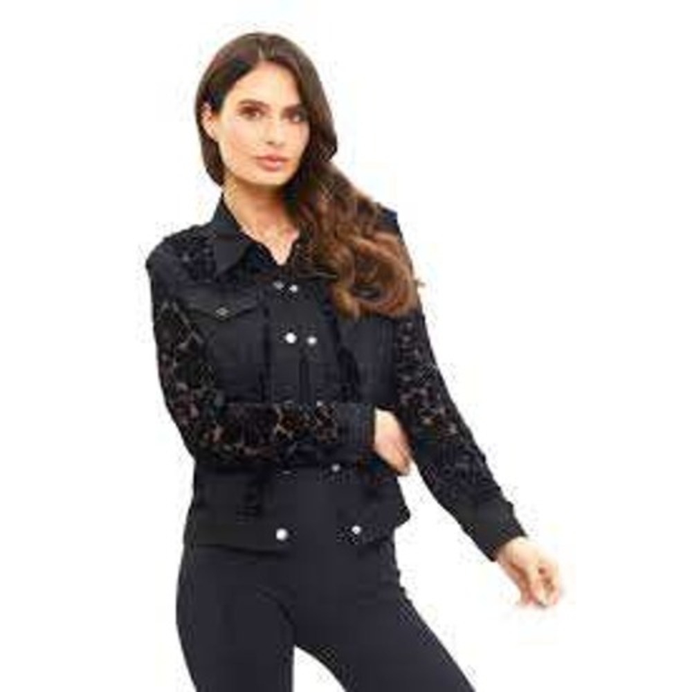 Adore Rocker sheer burnout floral black LG denim grunge glam roses EUC concert